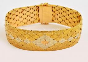 Többszínű fehér és sárga arany 18K arany karkötő. Jelzett, bőr tokkal.  / 18 C massive gold bracelet...