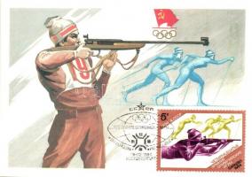 4 db MODERN szovjet téli sport motívumlap az 1984-es szarajevói olimpiáról / 4 modern Soviet winter sport motive cards from the 1984 Winter Olympics in Sarajevo. Karte Maxim (CM)