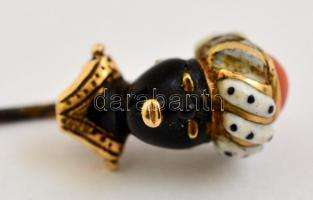 Szerecsen fejes arany és zománc melltű, kalaptű. Lepattanással / Enameled gold hat pin 2g
