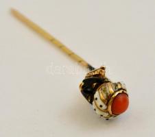 Szerecsen fejes arany és zománc melltű, kalaptű. Lepattanással / Enameled gold hat pin 2g