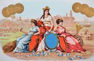 14 db szivardoboz címke, többségében lithók, dombonyomottak és aranyozottak,14x15 cm és 17x23 cm köz...