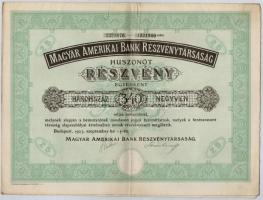 Budapest 1923. Magyar Amerikai Bank Részvénytársaság 25 részvénye egyenként 340K-ról, szelvényekkel és szárazpecséttel T:II-,III