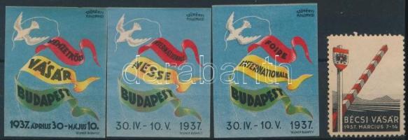 1937 Budapest Nemzetközi Vásár 3 db reklámbélyeg + 1 db Bécsi vásár