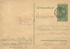 1944 Kovács Márton zsidó 101/40. KMSZ (közérdekű munkaszolgálatos) levele feleségének a zombori munkatáborból / WWII Letter of a Jewish labor serviceman from the labor camp of Sombor. Judaica (EB)