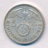 Német Harmadik Birodalom 1938A 5M Ag "Hindenburg" T:2 
German Third Reich 1938A 5 Mark Ag...
