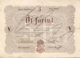 1848. 5Ft "Kossuth bankó" barna (9x) kézzel értéktelenítve, benne értékszám elcsúszások T:restaurált