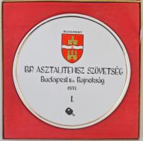 1971. BP Asztalitenisz Szövetség Budapest II. o. Bajnokság 1971. I. jelzett Hollóháza porcelán plakett, eredeti dísztokban (176mm) T:1,1-