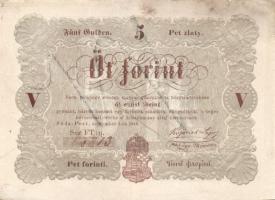 1848. 5Ft "Kossuth bankó" barna (9x) kézzel értéktelenítve, benne értékszám elcsúszások T:...