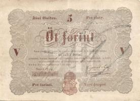 1848. 5Ft "Kossuth bankó" barna (9x) kézzel értéktelenítve, benne értékszám elcsúszások T:...