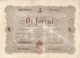 1848. 5Ft "Kossuth bankó" barna (9x) kézzel értéktelenítve, benne értékszám elcsúszások T:...