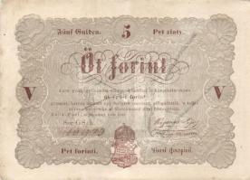1848. 5Ft "Kossuth bankó" barna (9x) kézzel értéktelenítve, benne értékszám elcsúszások T:...