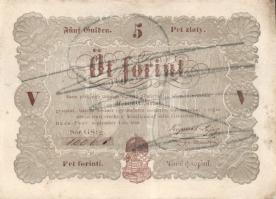 1848. 5Ft "Kossuth bankó" barna (9x) kézzel értéktelenítve, benne értékszám elcsúszások T:...