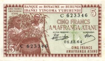 Burundi 1964.12.01. 5Fr T:I