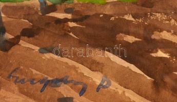 Olvashatatlan jelzéssel: Faluhatár. Akvarell, papír, 30×42 cm