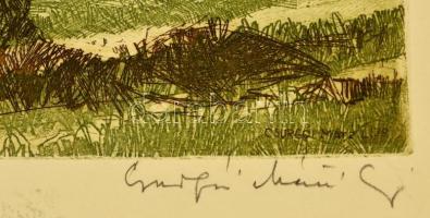 Csurgói Máté Lajos (1931-2001): Tél Somogyban. Rézkarc, papír, jelzett, 28×40 cm