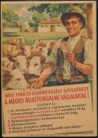 cca 1950 Köss tinó és üszőnevelési szerződést a Megyei Állatforgalmi Vállalattal!, villamosplakát, ofszet, 24×17 cm