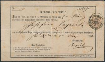 Retour Recepisse 6kr bélyeggel Bécsből feladott levélről Predmér - ,,VÁGH TEPLA