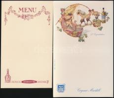 cca 1900 7 db litho és egyéb szép grafikájú  menükártya, közte litho is / 7 menu cards with nice gra...