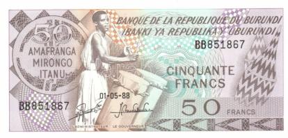 Burundi 1988+1989. 50Fr (2x) + 1981+1984. 100Fr (2x) mindegyik klf évszámmal T:I