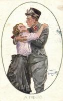 A repülő / WWI military aircraft pilot with his love, romantic couple. artist signed (EK)