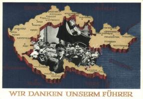 Wir danken unserm Führer / NSDAP German Nazi Party propaganda, Adolf Hitler, Konrad Henlein, map of the Czech Republic, swastika. 6 Ga. (EK)