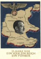 1938 Ein Volk, ein Reich, ein Führer! / Adolf Hitler, NS propaganda, map of Germany, So. Stpl. (fa)