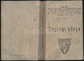 1949 Magyar Házfelügyelők és Segédházfelügyelők Országos Szabad Szakszervezete tagsági könyv tagsági bélyegekkel