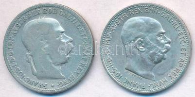 Ausztria 1893-1915. 1K Ag "Ferenc József" (2xklf) T:3,1- Austria 1893-1915. 1 Corona Ag "Franz Joseph" (2xdiff) C:F,AU