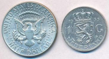 Vegyes: Amerikai Egyesült Államok 1968D. 1/2$ Ag "Kennedy" + Hollandia 1955. 1G Ag "J...