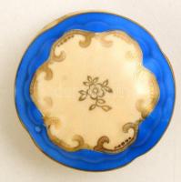 Oscar Schlegelmilch ékszeres dobozka, matricás,  jelzett, kopott, d: 8 cm,