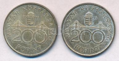 1993. 200Ft Ag "MNB" (2x) T:2 patina