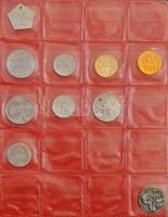 40db-os vegyes numizmatikai tétel, albumban, közte több bárca, zseton, emlékérem T:vegyes