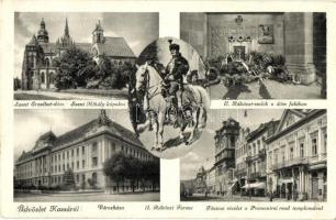 Kassa, Kosice; II. Rákóczi Ferenc és emléke a dóm falában, városháza, Fő utca, templomok / town hall, monument, churches, street view (EK)