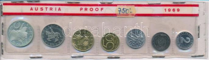 Ausztria 1969. 2gr-10Sch (7xklf) forgalmi sor lezárt fólia tokban T:1,1- Austria 1969. 2 Groschen - 10 Schilling (7xdiff) coin set in foil packing C:UNC,AU
