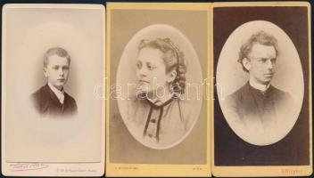 cca 1870 Dombornyomott, porcelánkép utánzatú, vizitkártya méretű fényképek, 3 db vintage fotó, 10,5x6 cm