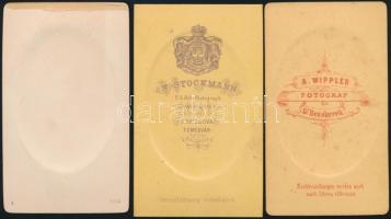 cca 1870 Dombornyomott, porcelánkép utánzatú, vizitkártya méretű fényképek, 3 db vintage fotó, 10,5x...