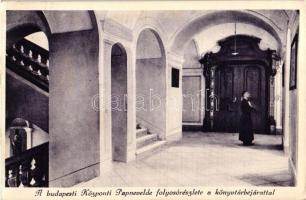 Budapest V. Központi Papnevelde - 2 db régi képeslap: könyvtár belső, folyosó a könyvtárbejárattal