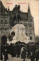 Budapest - 2 db régi képeslap: Erzsébet híd, Andrássy Gyula szobor