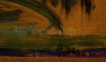 Olvashatatlan jelzéssel: Korsót cipelő asszonyok. Vegyes technika, vászon, keretben, 40×37 cm