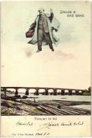 1905 Szolnok, Tisza-part és híd. Utazás a Föld körül! Úriember a levegőben montázs. Háy Géza kiadása (EK)