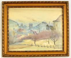 Mednyánszky jelzéssel: Kilátás a városra. Akvarell, papír, üvegezett keretben, 28×33 cm