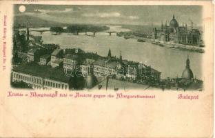 1899 Budapest I. Víziváros, kilátás a Margitsziget felé, Országház, Margit híd. Divald Károly Nr. 15. (EK)