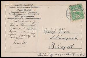 1908 Boldog Pünkösdi Ünnepeket! / Pentecost greeting card with ribbon and real flowers. Emb. litho f...