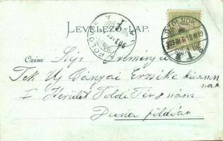 1903 Szolnok, Piac tér, Református templom, Vasúti Vashíd. Bakos István kiadása. Ezüstözött Art Nouv...