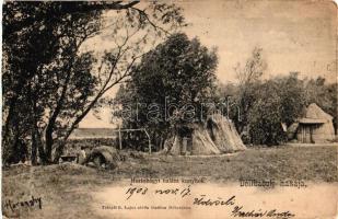 1903 Hortobágy, Délibábok hazája, halászkunyhók; Telegdi K. Lajos utóda kiadása, Haranghy felvétele (EK)