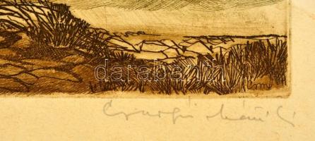 Csurgói Máté Lajos (1931-2001): Osztrák táj. Színezett rézkarc, papír, jelzett, 27×41 cm