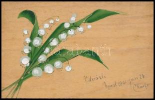 Üdvözlőlap fakéregből / Wooden greeting card with flower (kis szakadás / small tear)