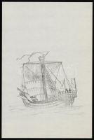 9 db hajókat ábrázoló nyomat, 26x39 és 29,5x42 cm közti méretben