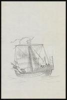 9 db hajókat ábrázoló nyomat, 26x39 és 29,5x42 cm közti méretben