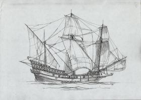 9 db hajókat ábrázoló nyomat, 26x39 és 29,5x42 cm közti méretben